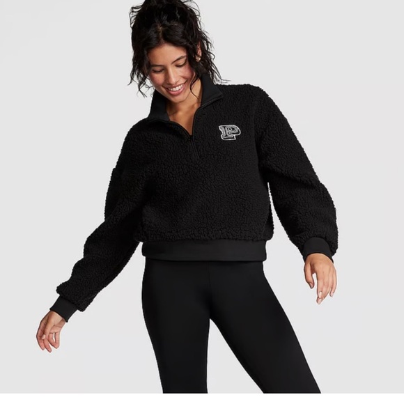 Victoria’s Secret pink please have zip pull over in black size small - Picture 2 of 7